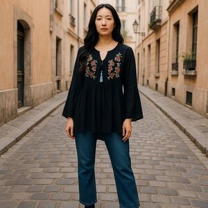 Black Embroidered Top
